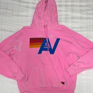 Aviator Nation Pink Logo Pullover Relaxed Hoodie *FLAWED*